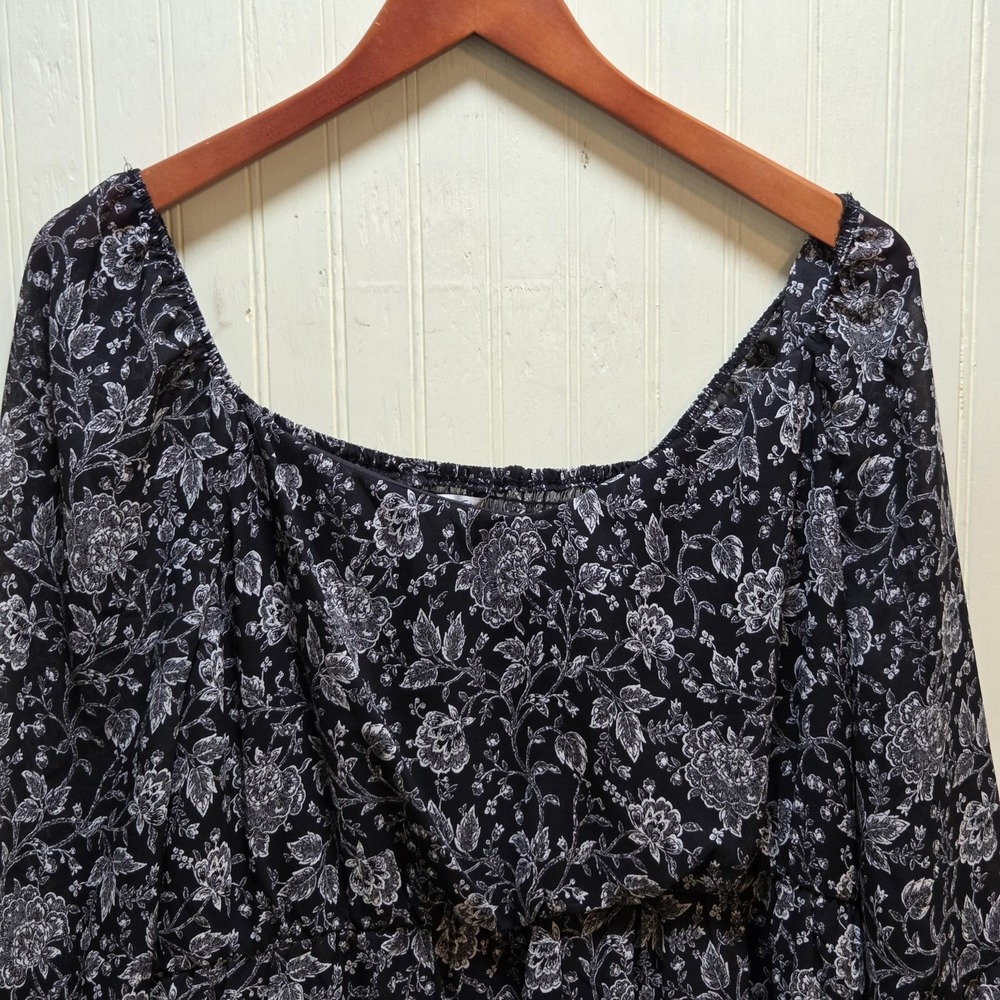 The Pioneer Woman‎ Dress Womens XL Black Floral Bell Sleeve Swing Short Boho